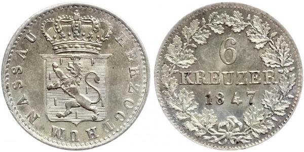 6 Kreuzer Herzogtum Nassau (1806 - 1866) / States of Germany Silber Adolph (Luxemburg)