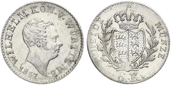 6 Kreuzer Königreich Württemberg (1806-1918) Silber Wilhelm I. (Württemberg)
