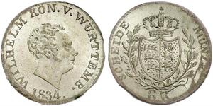 6 Kreuzer Kingdom of Württemberg (1806-1918) Silver William I of Württemberg