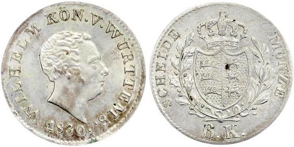 6 Kreuzer Kingdom of Württemberg (1806-1918) Silver William I of Württemberg