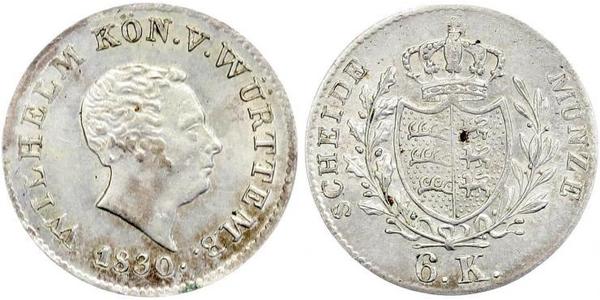 6 Kreuzer Kingdom of Württemberg (1806-1918) Silver William I of Württemberg