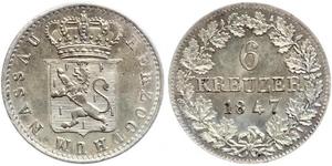 6 Kreuzer Duchy of Nassau (1806 - 1866) / States of Germany Silver Adolphe, Grand Duke of Luxembourg