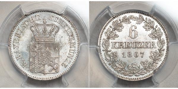 6 Kreuzer 巴伐利亞王國 (1806 - 1918) 銀 路德维希二世 (巴伐利亚)