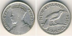 6 Penny Nouvelle-Zélande Argent George V (1865-1936)