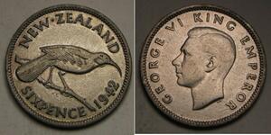 6 Penny Nouvelle-Zélande Argent George VI (1895-1952)