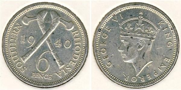 6 Penny Southern Rhodesia (1923-1980) Argent George VI (1895-1952)