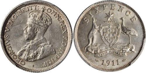 6 Penny Australia (1788 - 1939) Argento Giorgio V (1865-1936)