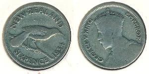 6 Penny Nuova Zelanda Argento Giorgio V (1865-1936)