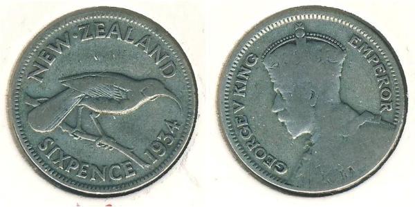 6 Penny Nuova Zelanda Argento Giorgio V (1865-1936)