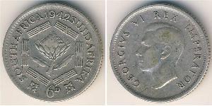 6 Penny Sudafrica Argento Giorgio VI (1895-1952)