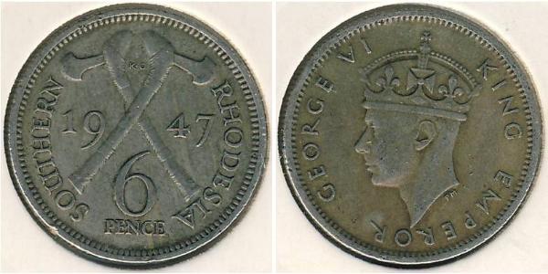 6 Penny Southern Rhodesia (1923-1980) Níquel/Cobre Jorge VI (1895-1952)