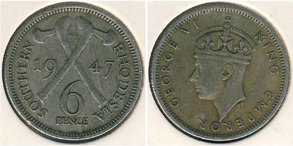 6 Penny Southern Rhodesia (1923-1980) Níquel/Cobre Jorge VI (1895-1952)