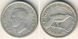 6 Penny Nueva Zelanda Plata Jorge VI (1895-1952)