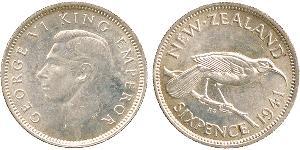 6 Penny Nueva Zelanda Plata Jorge VI (1895-1952)