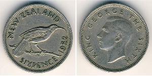 6 Penny Nueva Zelanda Plata Jorge VI (1895-1952)