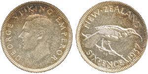 6 Penny Nueva Zelanda Plata Jorge VI (1895-1952)