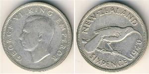 6 Penny Nueva Zelanda Plata Jorge VI (1895-1952)