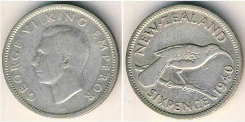 6 Penny Nueva Zelanda Plata Jorge VI (1895-1952)