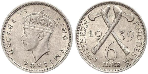 6 Penny Southern Rhodesia (1923-1980) Plata Jorge VI (1895-1952)