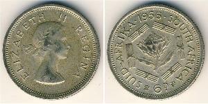 6 Penny Sudáfrica Plata Isabel II (1926-2022)