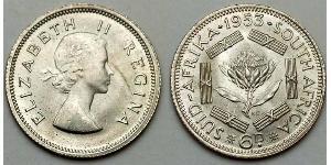 6 Penny Sudáfrica Plata Isabel II (1926-2022)