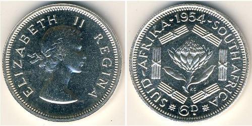 6 Penny Sudáfrica Plata Isabel II (1926-2022)