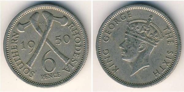 6 Penny Southern Rhodesia (1923-1980) Rame/Nichel Giorgio VI (1895-1952)