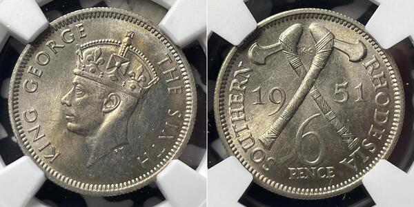 6 Penny Southern Rhodesia (1923-1980) Rame/Nichel Giorgio VI (1895-1952)