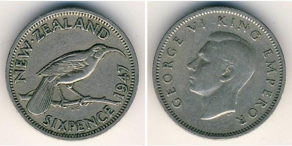 6 Penny Neuseeland Silber Georg VI (1895-1952)