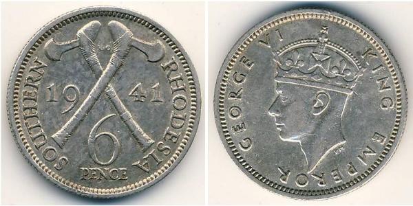 6 Penny Southern Rhodesia (1923-1980) Silver George VI (1895-1952)