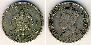 6 Penny Fiji 銀 乔治五世  (1865-1936)