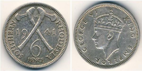 6 Penny 南羅德西亞 銀 乔治六世 (1895-1952)
