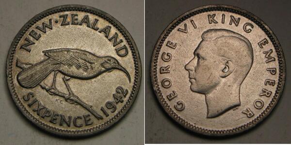 6 Penny 新西兰 銀 乔治六世 (1895-1952)
