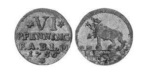 6 Pfennig Anhalt-Bernburg (1603 - 1863) Biglione Argento Vittorio Federico di Anhalt-Bernburg(1700 – 1765)