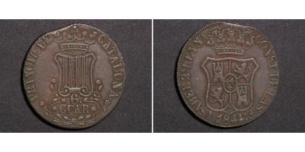 6 Quarto Kingdom of Spain (1814 - 1873) Copper 
