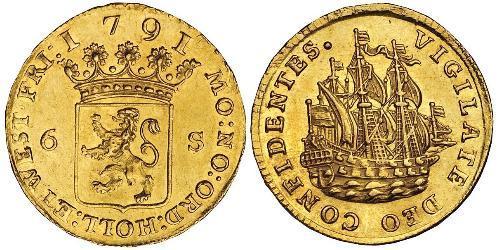 6 Stiver Provincias Unidas de los Países Bajos (1581 - 1795) Oro 