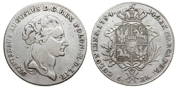 6 Злотий / 1 Талер Польща / Річ Посполита (1569-1795) Срібло Stanislaw II Poniatowski