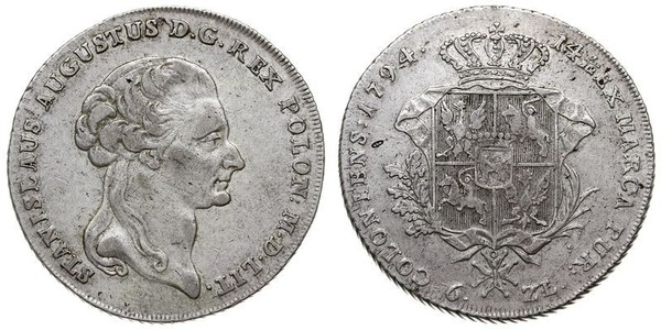 6 Злотий / 1 Талер Польща / Річ Посполита (1569-1795) Срібло Stanislaw II Poniatowski