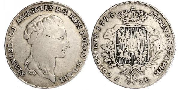 6 Злотый / 1 Талер Польша / Речь Посполитая (1569-1795) Серебро Stanislaw II Poniatowski