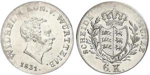 6 Крейцер Королівство Вюртемберг Срібло William I of Württemberg