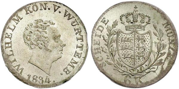 6 Крейцер Королівство Вюртемберг Срібло William I of Württemberg