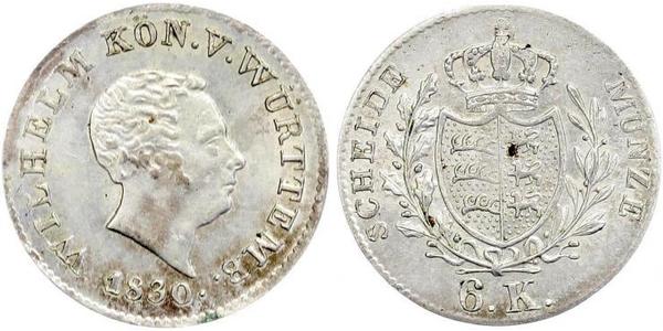 6 Крейцер Королівство Вюртемберг Срібло William I of Württemberg