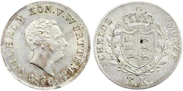 6 Крейцер Королівство Вюртемберг Срібло William I of Württemberg