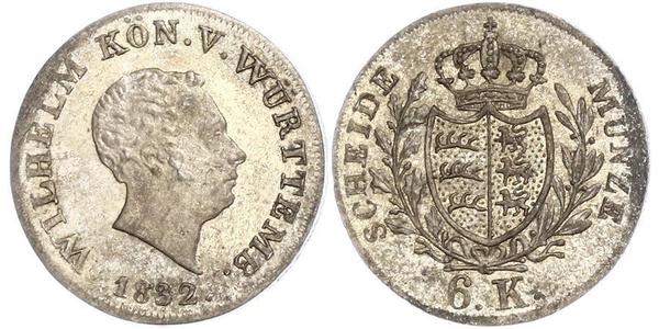 6 Крейцер Королівство Вюртемберг Срібло William I of Württemberg