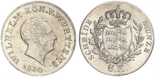 6 Крейцер Королівство Вюртемберг Срібло William I of Württemberg