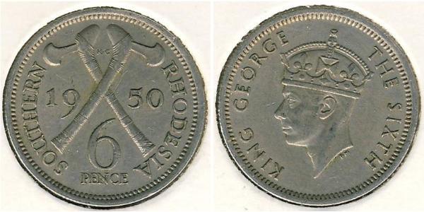 6 Пенни Южная Родезия (1923-1980) Никель/Медь Георг VI (1895-1952)
