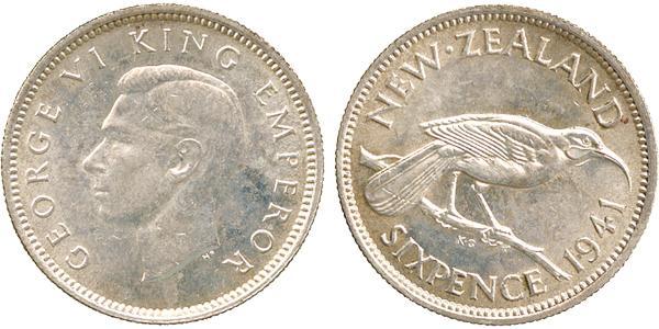 6 Пенни Новая Зеландия Серебро Георг VI (1895-1952)