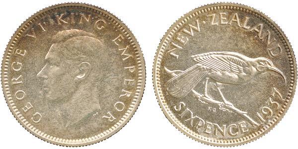 6 Пенни Новая Зеландия Серебро Георг VI (1895-1952)