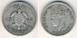 6 Пенни Фиджи Серебро Георг VI (1895-1952)