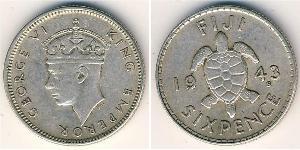 6 Пенни Фиджи Серебро Георг VI (1895-1952)